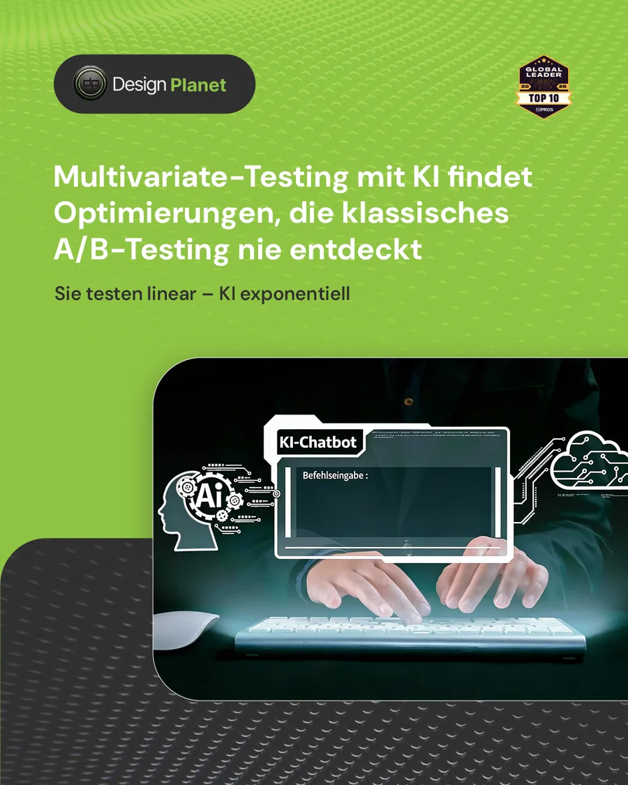 Karussell-Beitrag «Sie testen A gegen B. KI testet 47 Varianten» von Design Planet (Folie 2 von 5)