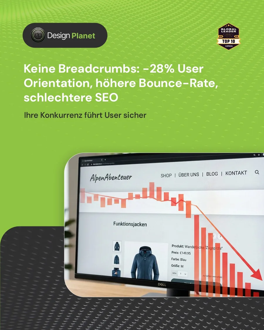Karussell-Beitrag «Ohne Breadcrumbs verlieren Sie 28 % der User» von Design Planet (Folie 3 von 5)