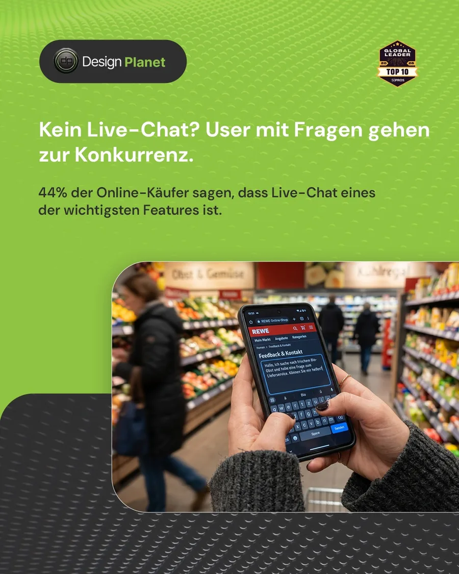 Karussell-Beitrag «79 % der Kunden bevorzugen Live-Chat» von Design Planet (Folie 2 von 5)